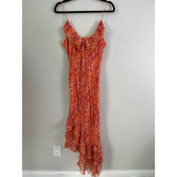 Vintage Y2K I.C.E. Womens 14 100% Silk Maxi Dress Ruffle Asymmetrical Hem Fairy - Picture 9 of 11